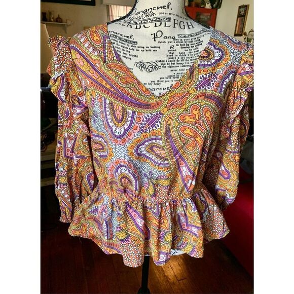 Broadway 38 Paisley Print Peplum Top - Picture 5 of 5